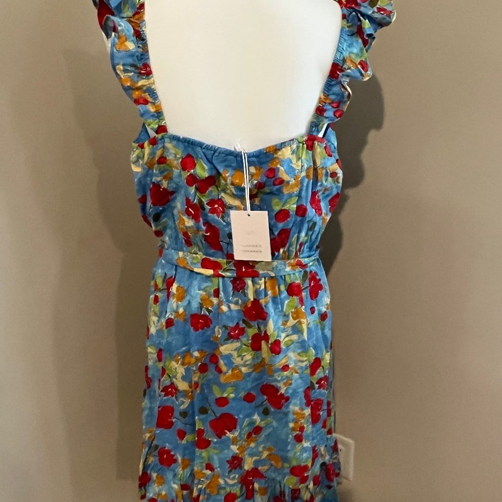 LC LAUREN CONRAD floral WRAP DRESS sleeveless BELT blue SIZE xxl - Picture 9 of 13